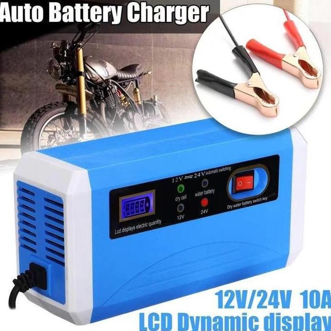 ORIQIR Cas Aki Charger Accu Mobil Motor 12v 24v 10a Portable Otomatis Carger 12 Volt 24 Volt 10 Ampe