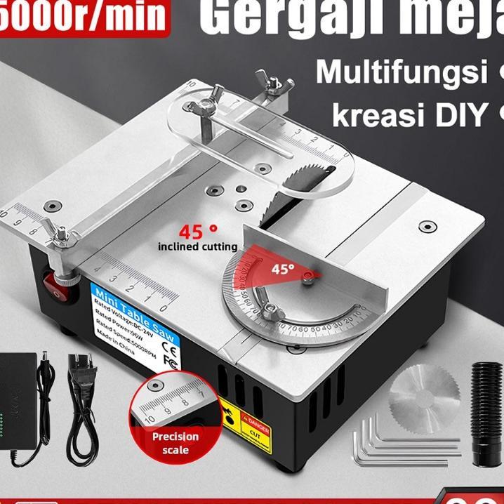 Convenyy Table Saw Mini Diy 7 Kecepatan Gergaji Meja Meja Gergaji Kayu Multifungsi 5000Rpm Rumah Tan
