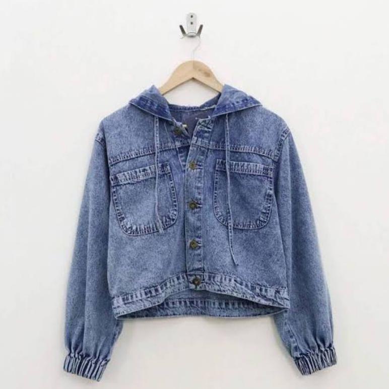 Terlaris Jaket Jeans Hoodie Kancing Wanita Ld 110Cm Jaket Jeans Wanita Kekinian