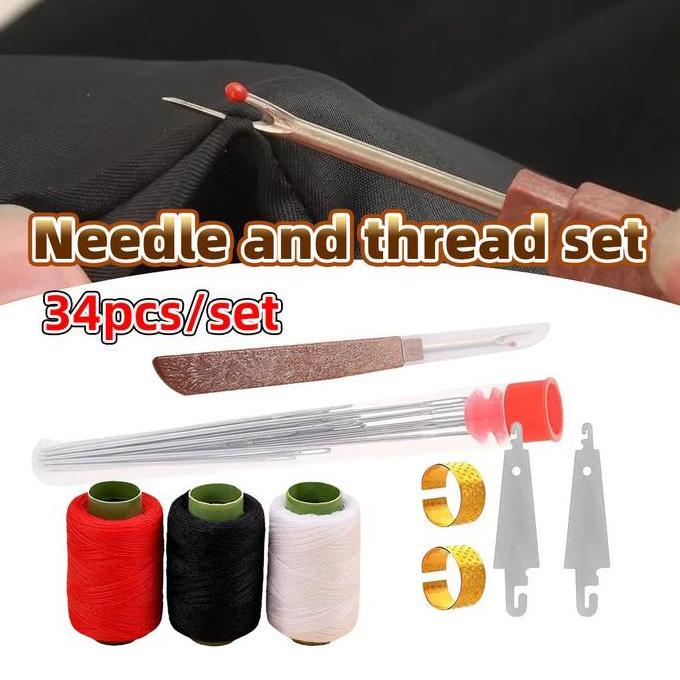 SPLENDENS BITCBae 34PCS/Set Peralatan Menjahit Lengkap/Jarum Tangan/Mata Besar/Kit Jahit Lengkap/Jar