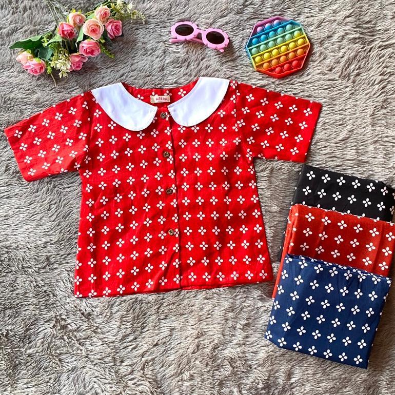 Sale Atasan Batik Anak Perempuan Sekolah Blus Batik Anak Batik Bunga Tutul Merah Bata Navy Hitam Bah