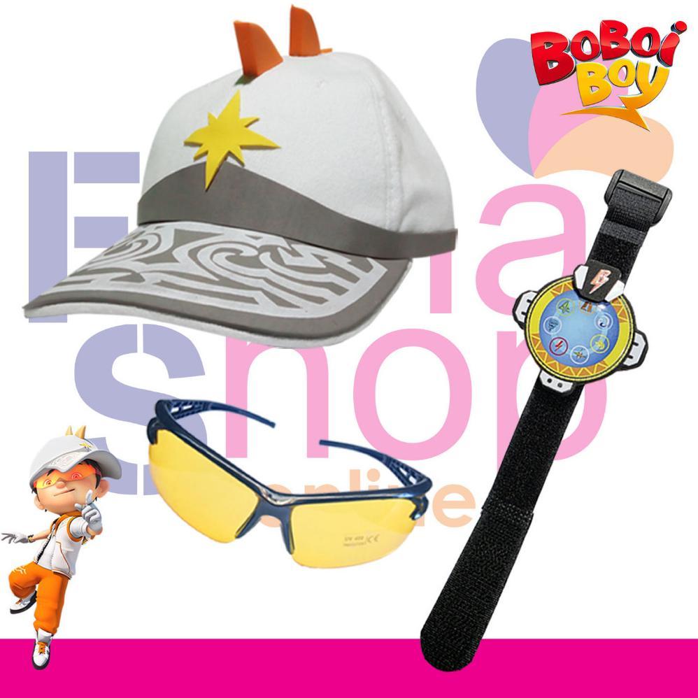 paket topi + jam tangan + kacamata + pedang boboiboy solar stokready