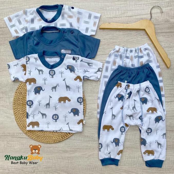 Nanaku Baby X Moku Baby - (Semua Series) Ukuran S M L Xl || Paket Isi 6 Pcs || 3 Baju Pendek & 3 Cel