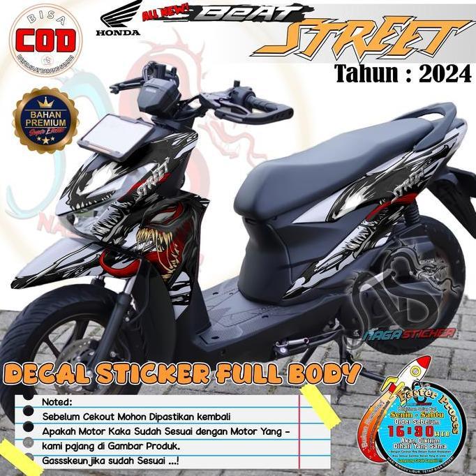 Decal Sticker FullBody Honda Beat Street 2024 2025 terbaru Motif Venom NS10518 Desain Custom Motor