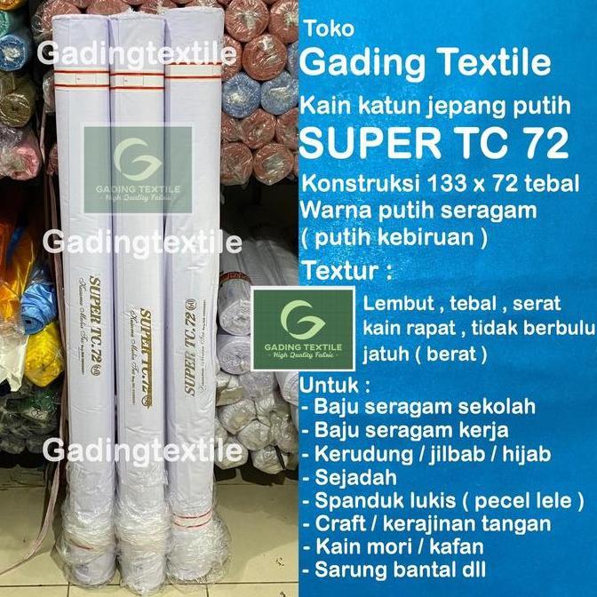 Rantimarian22 - ( Per 1 Roll ) Kain Tetoron Katun Polos Jepang Putih Tebal Super Tc 72 Lebar 150 Cm 