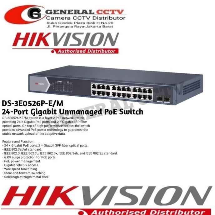 Rembosyah - Poe Switch Hub 24 Port Gigabit Hikvision Ds-3E0526P-E/M + 2 Port Sfp