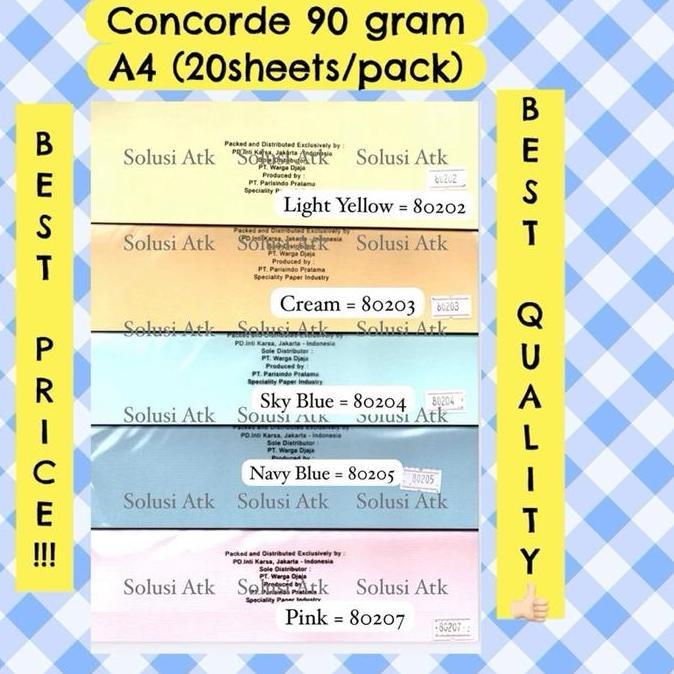 Paper- Kertas Concorde 90 Gram Dengan Banyak Warna
