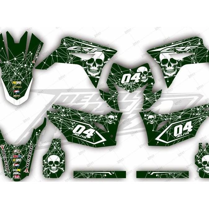 Decal CRF 150L sticker motor CRF150L stiker variasi MOTIF TENGKORAK SUPERMOTO HITAM PUTIH D-I2-324