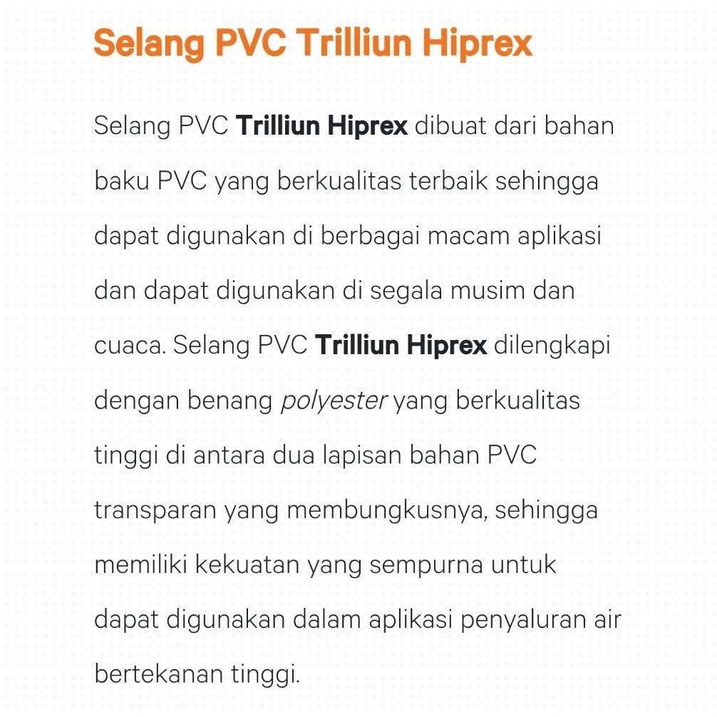 Promo Cod Selang Air Trilliun Hiprex 1/2 Inch Selang Benang 1/2 Trilliun ( Harga Permeter ) ><