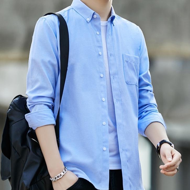 ORIGINAL BAJU KEMEJA PRIA LENGAN PANJANG POLOS SKY BLUE HEM BIRU LANGIT BAHAN KATUN PREMIUM