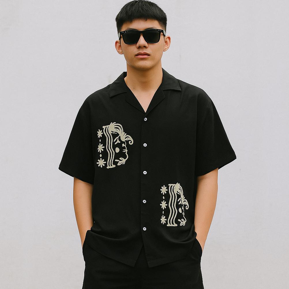 ORIGINAL KEMEJA VINTAGE PRIA LENGAN PENDEK KEMEJA PRIA MOTIF SPARTA KOREA KEMEJA PRIA