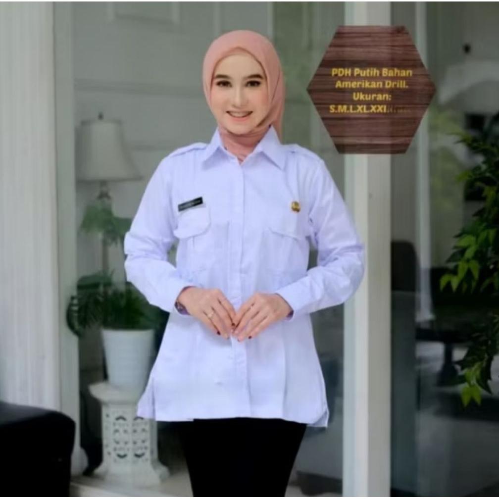 PREMIUM BAJU DINAS  PUTIH PNS WANITA PDH WANITA PUTIH SERAGAM PUTIH PNS WANITA BAJU PUTIH ATASAN