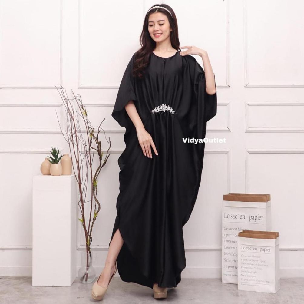 terbaru kaftan alya 2258 - baju lebaran wanita - long dres polos - baju muslim dewasa - dress hitam