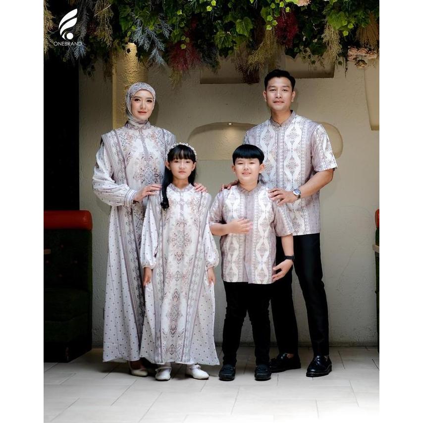 Okeajalah- Onebrandhijab - Gizhara Taupe Sarimbit Keluarga Lebaran Couple Baju Muslim Ibu Ayah Anak 