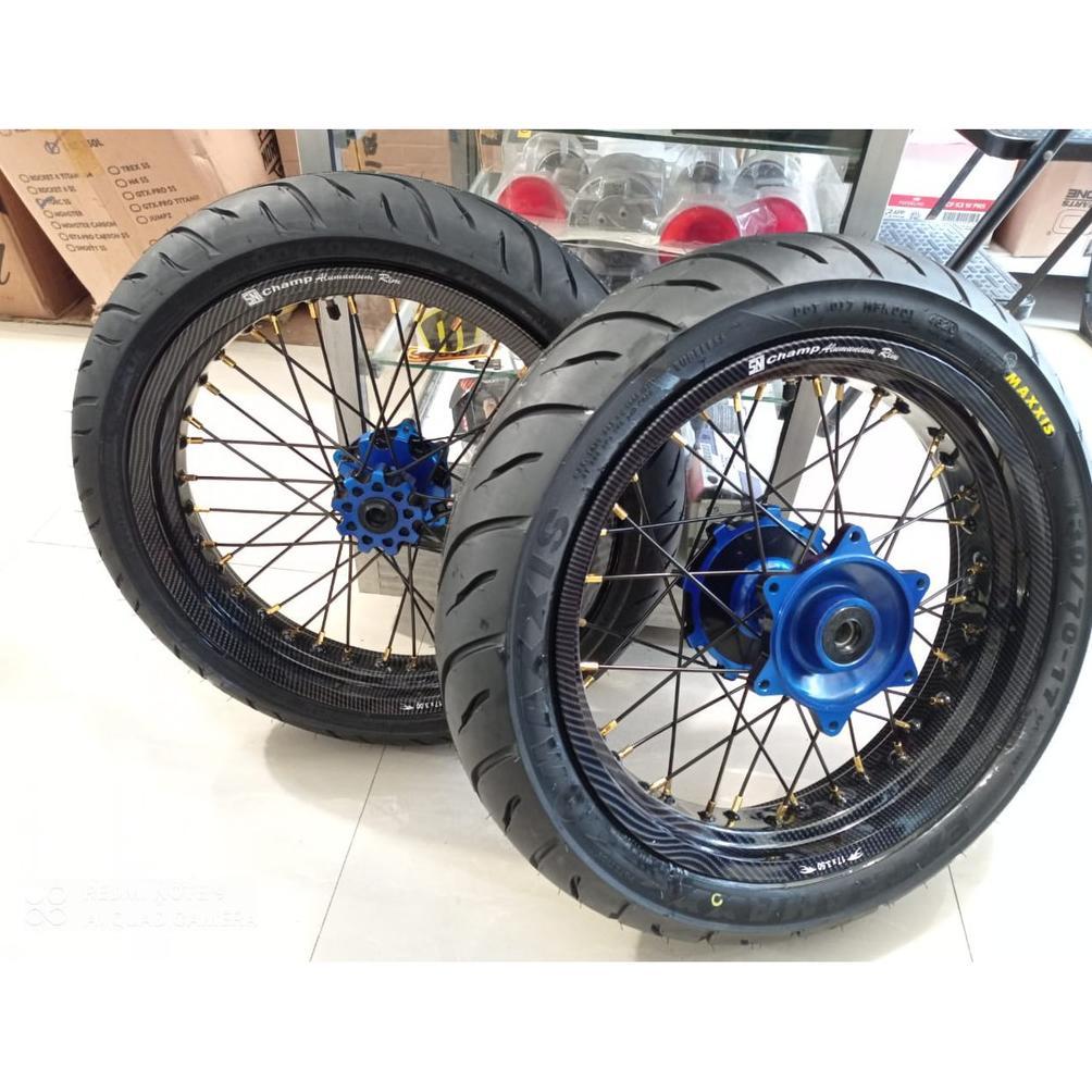 WHELLSEET BAN SET SUPERMOTO CRF VELG CHAMP CARBON TINGGAL PASANG [S2]