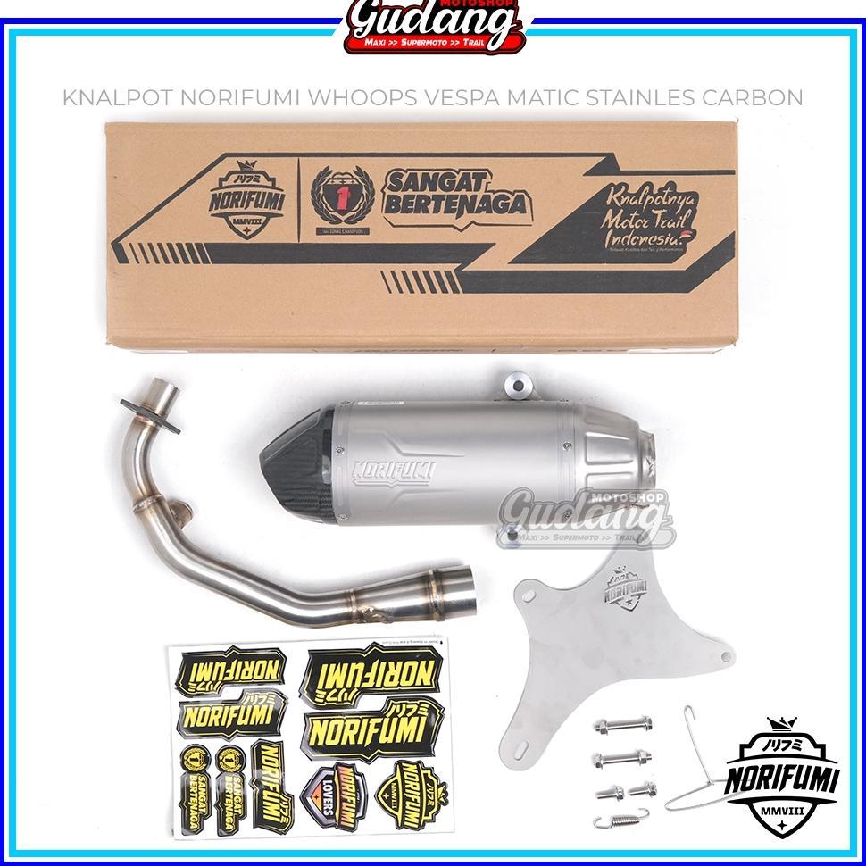 Knalpot Norifumi Whoops Vespa Matic Stainless Carbon Vespa Sprint Prima S LX125 GTS 150 Matic [S2]