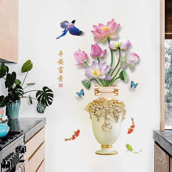 Tokoro- Meth Sk9328 Lotus 3D Vase 60X90 Llsticker L Stiker Dinding