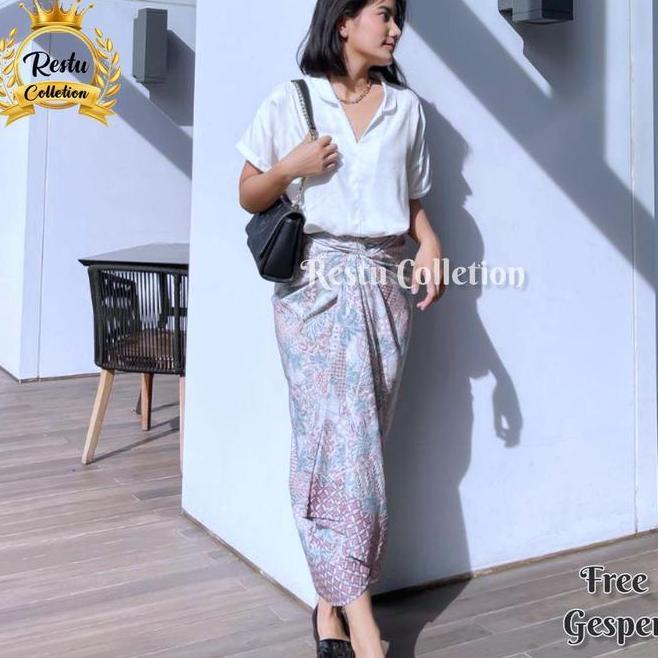 Rok Lilit Motif Batik Mojang Dusty Bawahan Wanita Kebaya Wisuda Kondangan Tunangan Nikahan Bahan Kai