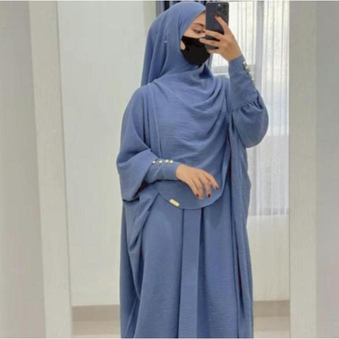 Shukyo- Baju Set Syari Abaya Kaftan Batwing Pashmina Oval Gamis Aisha Nita Muslim Perempuan Remaja C