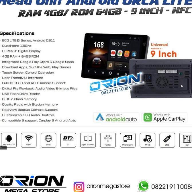 Head Unit ORCA 9 inch ANDROID ORCA RAM 4 GB + 64 GB ROM ANDROID ORCA
