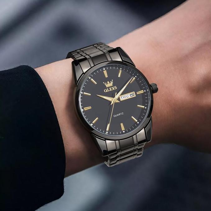 Boshi- Olevs Jam Tangan Pria Anti Air Tahan Luminous Fashion Analog Stainless Steel Tches Men Model 