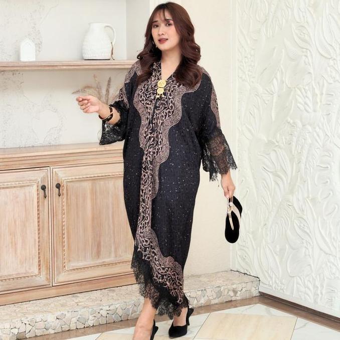 Shukyo- Arimbi Kaftan Lebaran Nita Batik Modern Bahan Viscose Gamis Muslim Dress Renda