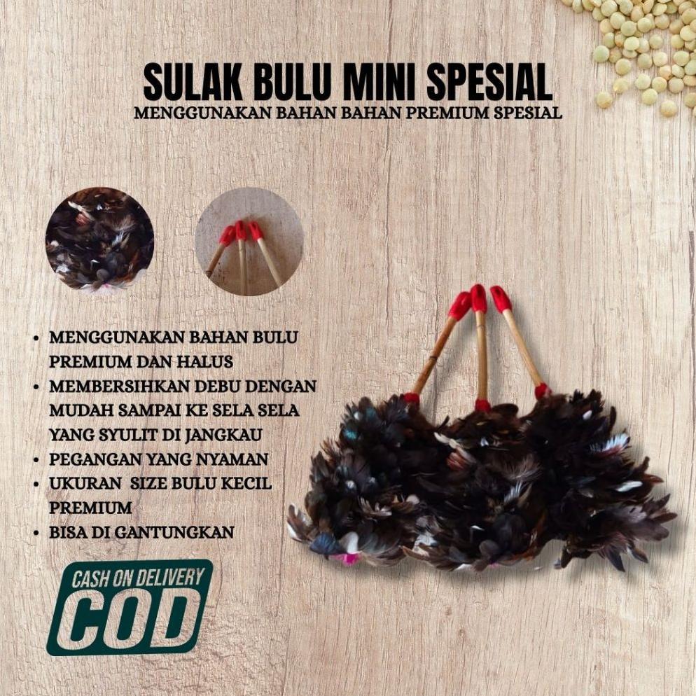 terbaru kemoceng bulu ayam mini panjang 17cm warna natural hitam