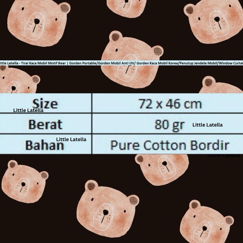 Hot Deals Little Latella - Tirai Kaca Mobil Motif Bear | Gorden Portable/Gorden Mobil Anti Uv/ Gorde