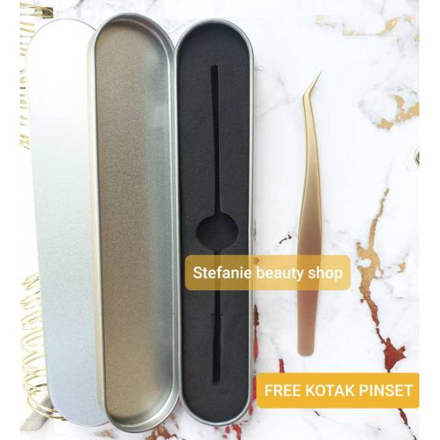 Pinset Gold Tweezers For Eyelash Extension Tajam, Rapat Dan Ringan. Free Kotak Pinset Bulumata