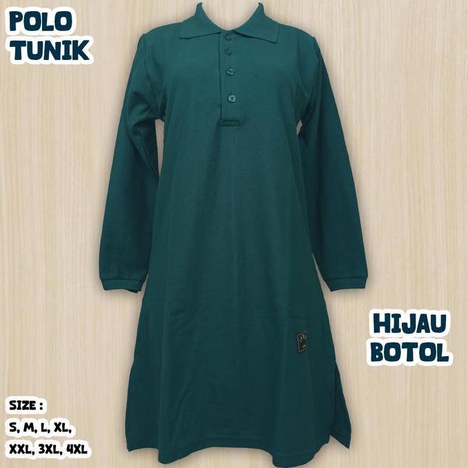 S-XXXXL Kaos Polos Couple Polo Cowok Pria Pendek Tunik Cewek Muslimah Hijau Botol Kancing Depan Busu