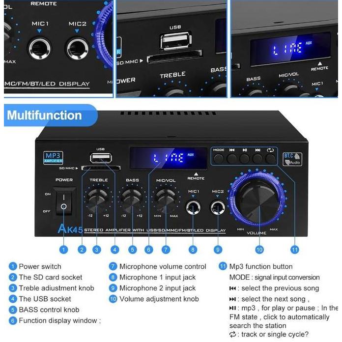Voce- Amplifier Bluetooth Eq Audio Amplifier Home Theater Fm 1000W-Ks-33Bt