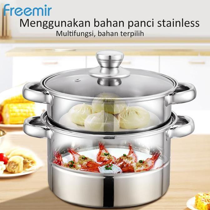 Lansungkirim- [Crehom Exclusive] Freemir Panci Stainless Kukus 2 Susun 26Cm Kukusan Anti Karat Stain