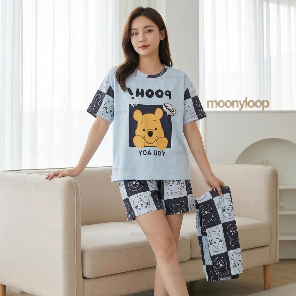terbaru 5xl set baju tidur wanita dewasa oversize piyama kaos celana panjang & pendek setelan baju t