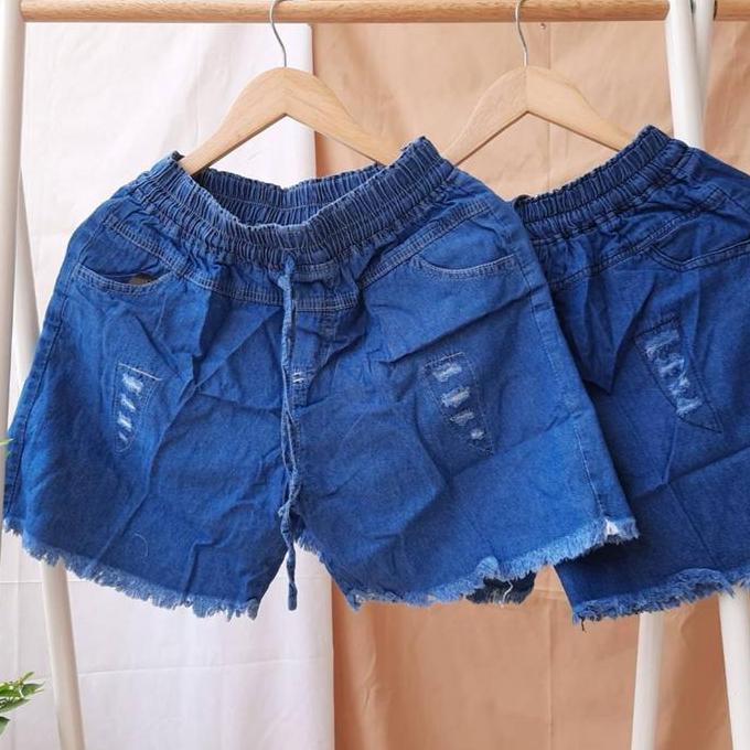 Hot Pants Jumbo Sobek Rawis / Celana Pendek Wanita Jeans Denim clopro