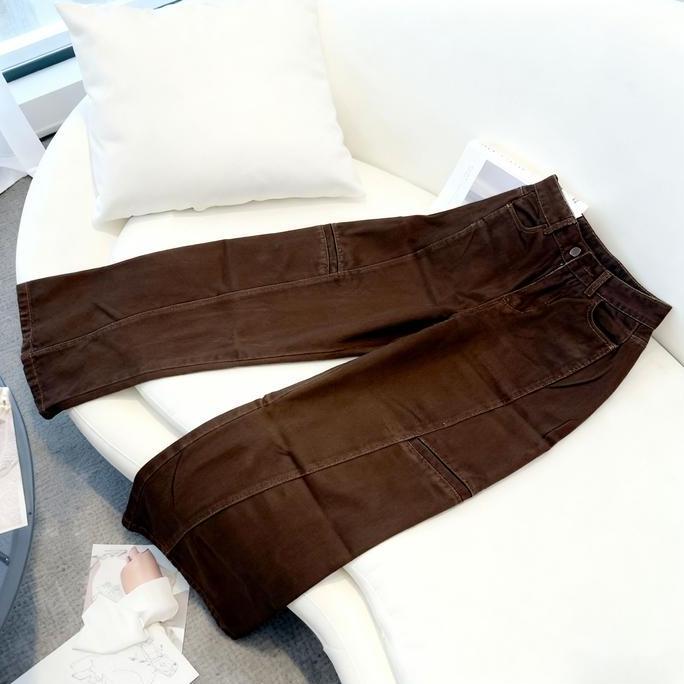 cokelat Celana Cargo Jeans Wanita Highwaist Loose pants Celana Jeans Cewek Celana Cargo Denim Wide L
