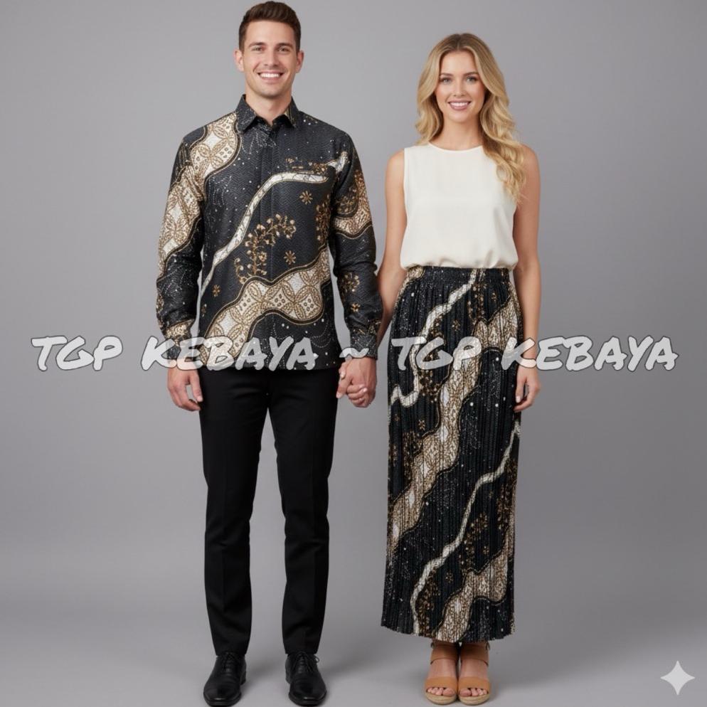 HOT Batik Set Lamaran Baju Batik Couple Kemeja Lengan Panjang Batik Couple Set Rok Plisket Batik Set