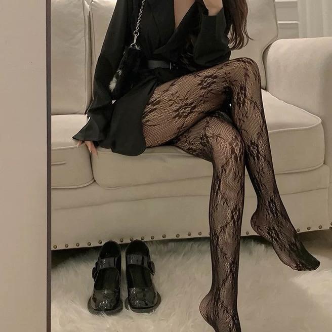 Geulise - Beatrix Stocking Pantyhose | Stocking Brokat Aesthetic Y2K Stocking Motif Floral Bunga Sto