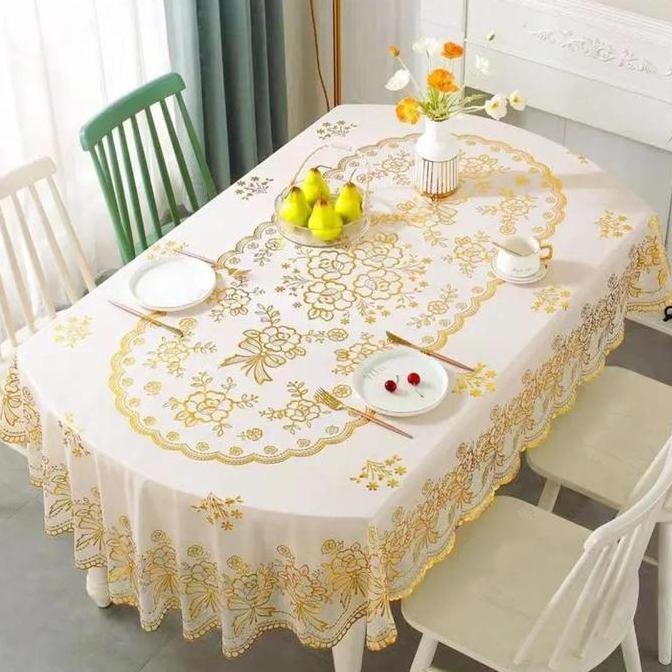 Taplak Meja Makan PVC Tablecloth Oval Tahan Air, Tahan lama, Berkualitas, High Quality