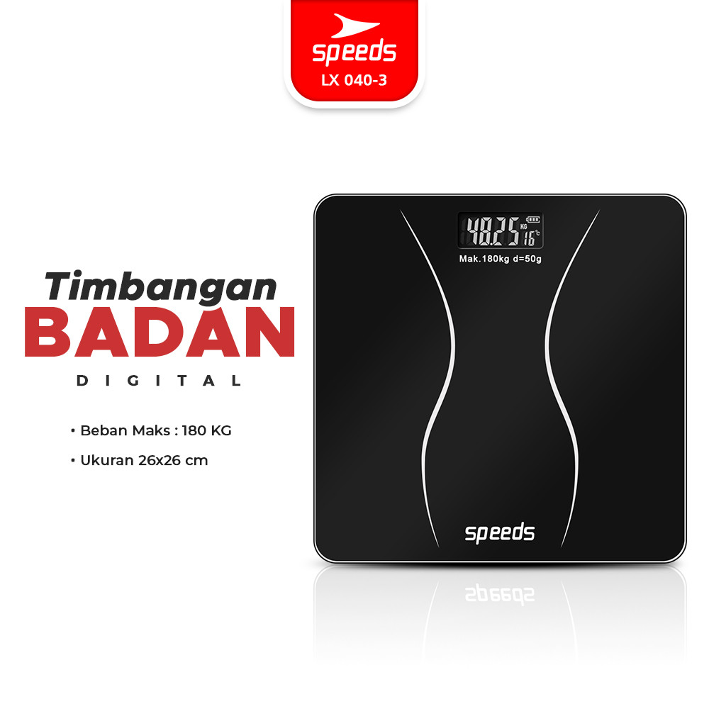 SPEEDS Timbangan Badan Digital 30x30cm 180kg Scale Kaca Berat Timbangan Original 040-3