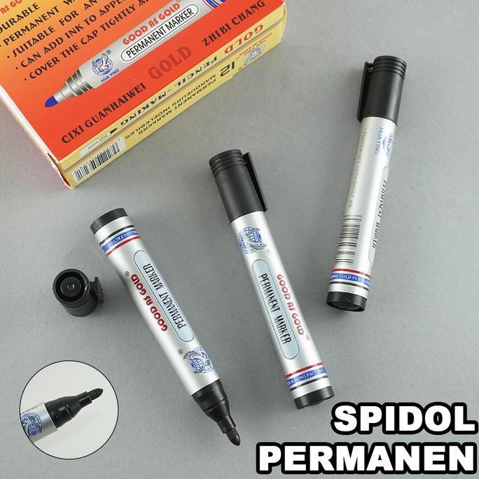 KINEGY Spidol Permanen Tinta Waterproof | 12 Pcs | Warna Lengkap PE-0103 Spidol Permanen Hitam spido