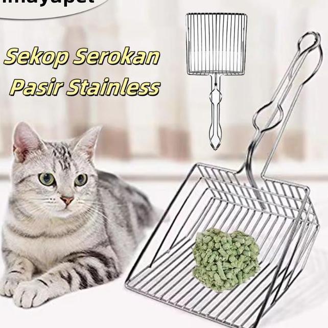 Aimayapet.Sekop Serokan Pasir Stainless Serokan Pasir Kucing Cleaner Corner Scoops Sekop Serokan Pas