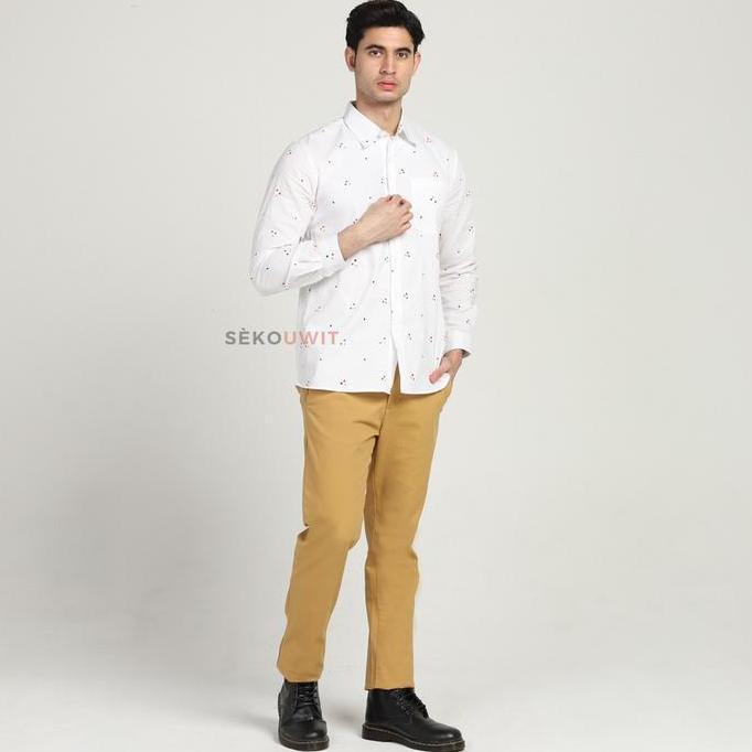 Kemeja Batik Pria DAMAR Kemeja Formal Batik Jumputan Lengan Panjang Sekouwit - White
