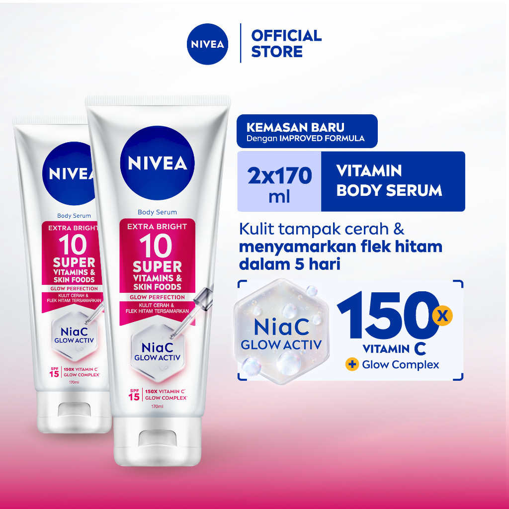 (PAKET HEMAT ISI 2) NIVEA Body Serum Extra Bright 10 Super Vitamins SPF15 170ml - Hand body serum mo