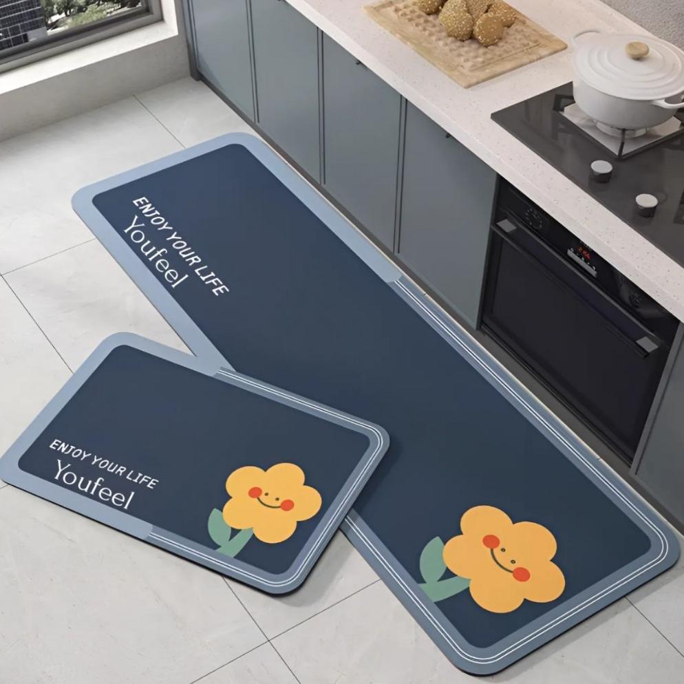 Keset Dapur - Keset Kaki Diatomite Dapur 2 In 1 Gulung Anti Slip Motif Tebal 3.5Mm/Set Keset Diatomi