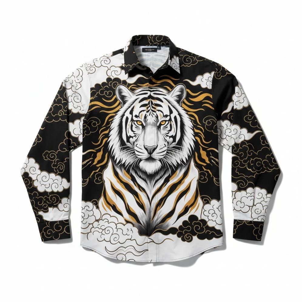 big sale batik arwinda tiger white-gold kemeja batik lengan panjang pakai puring