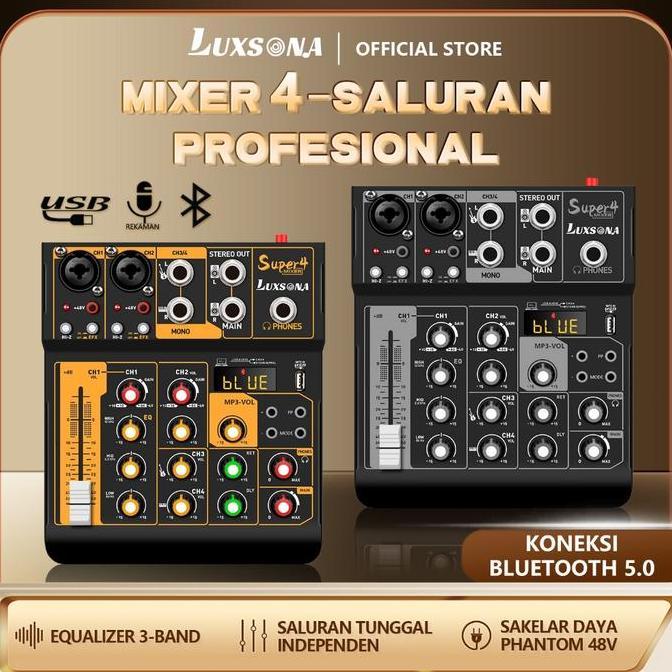 LUXSONA Audio 4-chanel mixer profesional Mendukung USB/Electro Bluetooth 48V Phantom Power DJ Audio 