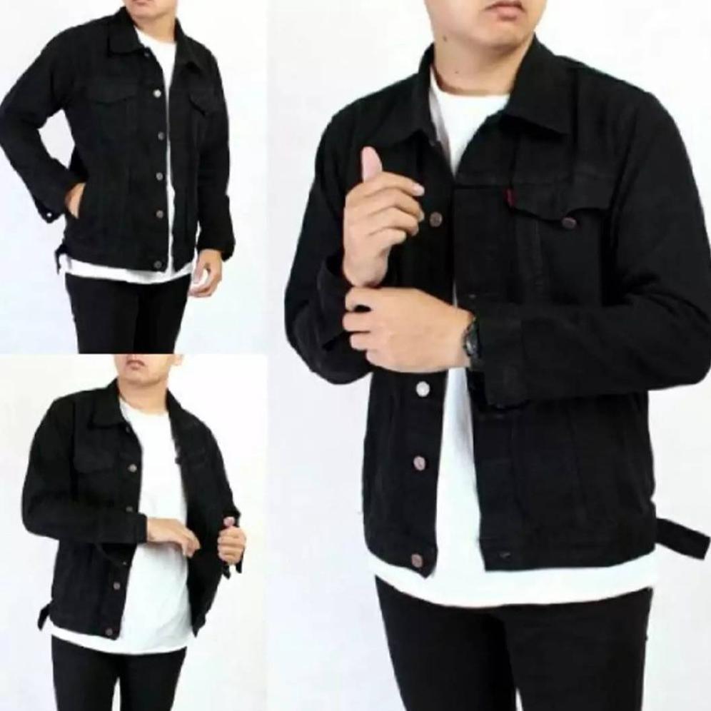 NEW PROMO Jaket jeans Denim pria cowok hitam / black