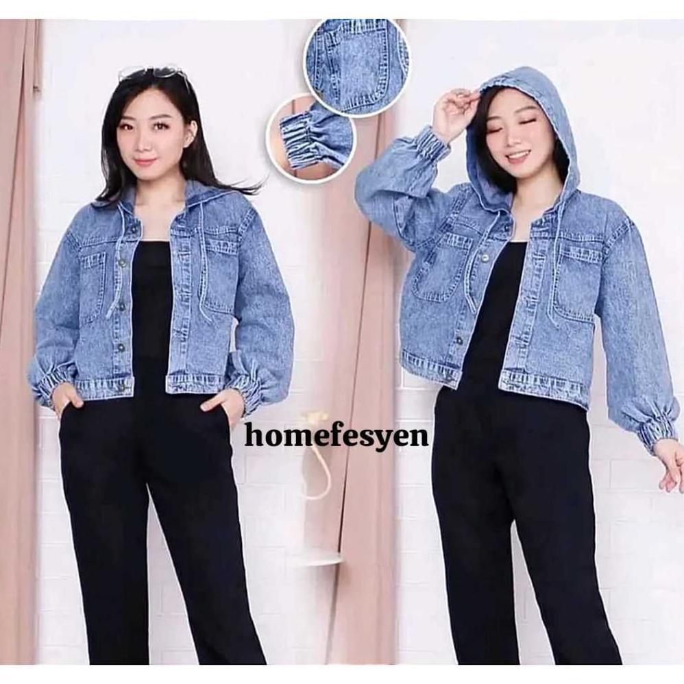 Cuci Gudang Jaket Jeans Wanita - Jaket Hoodie Jeans Oversize Ld 120Cm