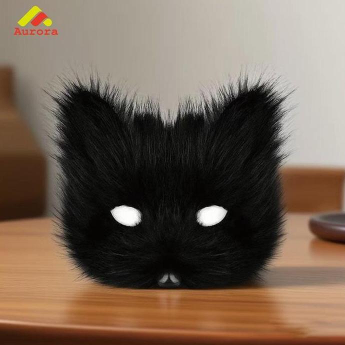JIDZRUN Topeng Fox Plush Lucu untuk Kostum Pesta Masquerade Halloween Cosplay Topeng Kitsune Half Ma