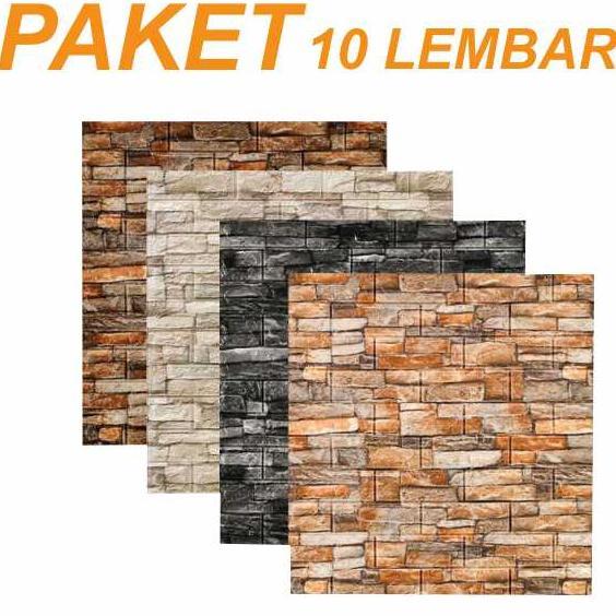 [Paket 10 Lembar] Wallpaper Dinding Foam 3D Motif Batu Alam Wall Stiker Dinding Dekorasi Kamar Batu